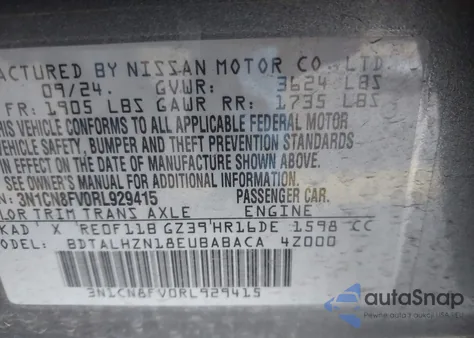 2024 Nissan Versa 1.6 Sr from USA, damaged, VIN 3N1CN8FV0RL929415